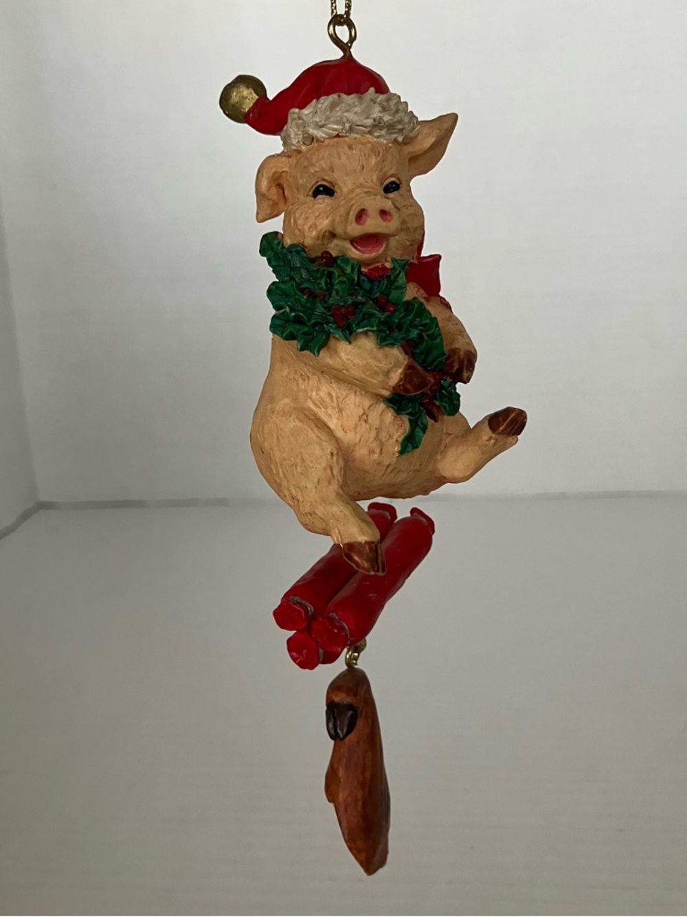 Festive Pig in Santa Hat with Sausage & Ham Christmas Ornament in Red and Green‎